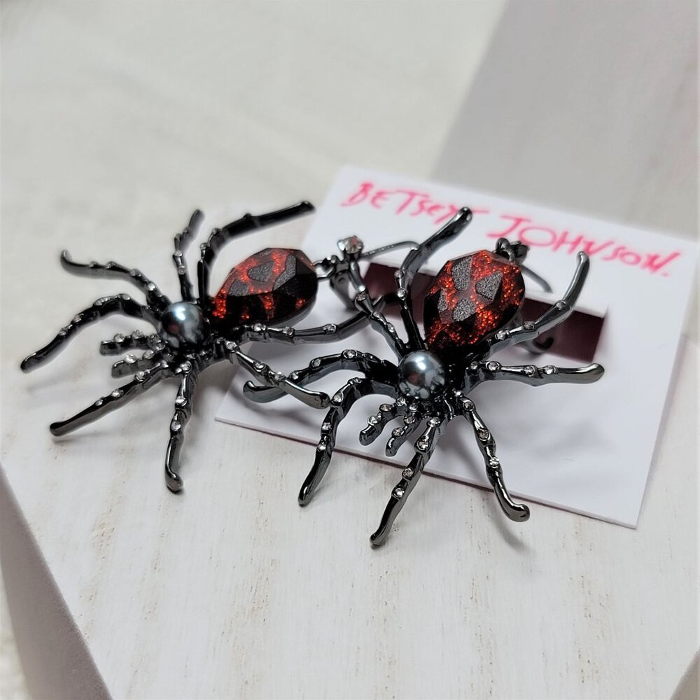 Betsey Johnson Large Spider Rhinestone Earrings - Picture 3 of 9